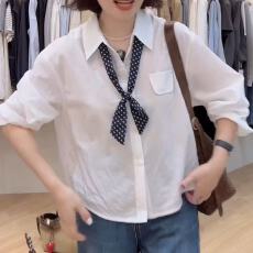 批发纯色配领带2026早春气质别致宽松时尚衬长袖白衬衫