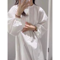 批发春夏新款ins风洋气别致休闲立领灯笼袖时尚衬衫裙