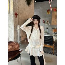 批发韩系时尚镂空蕾丝荷叶边长袖<b class='q'>连衣裙</b>春秋新款小众微透连帽<b class='q'>卫衣</b>裙