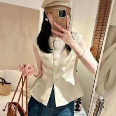 批发夏季欧版珠光减龄气质坎肩收腰马甲无袖开衫上衣