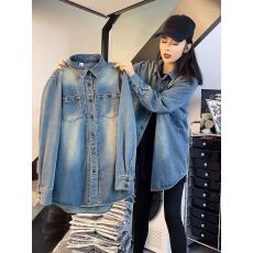 批发蓝色牛仔长袖衬衫外套春秋新款时尚休闲宽松牛仔衬衫