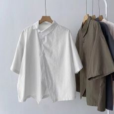 批发夏季新款百搭显瘦宽松休闲日系简约气质短时衬衫