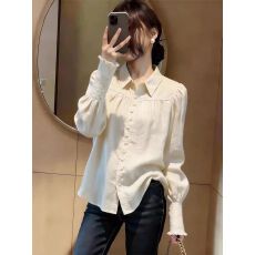 批发轻奢风时尚高级感百搭木耳边时尚上袖衬衫