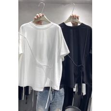 批发纯棉百搭体恤夏季新款宽松百搭体恤胖妹妹显瘦不规则<b class='q'>短袖</b>体恤