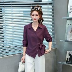 批发春秋新款长袖衬衫新款不规则收腰设计感小众气质上衣