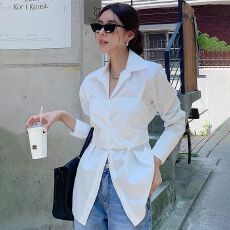 批发韩国CHIO春秋新款长袖衬衫高级感垂感蝴蝶结收腰百搭衬衫