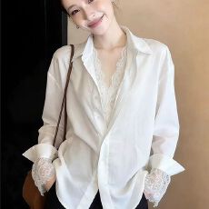 批发法式蕾<b class='q'>蕾丝拼接</b>小众性感时尚别致绝美长袖衬衫春秋新款上衣