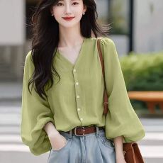 批发法式夏季独特设计宽松灯笼袖宽松时尚显瘦别致衬衫别致上袖上衣