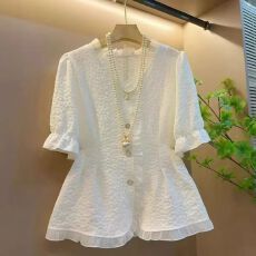 批发法式轻奢大码女神衬衫夏季甜美不耳边时尚衬衫