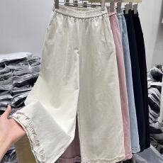 批发夏季新款木耳边甜美阔腿显瘦宽松休闲九分裤