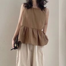 批发韩系棉麻夏季新款甜美<b class='q'>荷叶边</b>背心无袖上衣