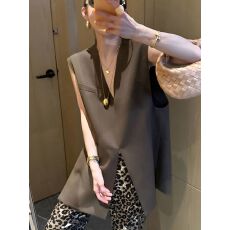 批发轻奢高级感时尚气质百搭外穿V领中长款显瘦背心外套马甲