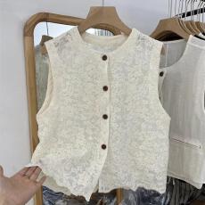 法式韩系圆领刺绣蕾丝爆款甜美无袖洋气上衣背心马甲