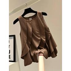 批发韩系设计感高端气质无袖衬衫夏季新款百搭上衣背心