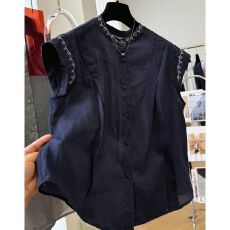 批发法式高级无袖刺绣重工时尚<b class='q'>衬衫</b>夏季新款宽松显瘦气质高端<b class='q'>衬衫</b>