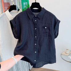 批发夏季新款高级感棉麻时尚宽松显瘦百搭气质短袖衬衫