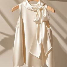 批发法式香槟色缎面挂脖上衣夏季新款宽松蝴蝶结<b class='q'>衬衫</b>洋气高端小衫