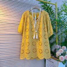 批发300斤<b class='q'>大码</b>新款韩版宽松慵懒中长款镂空胖妹妹蕾丝夏季短袖上衣