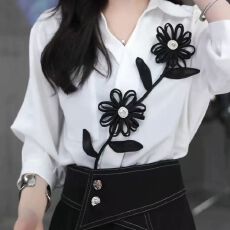 批发法式独特别致立体独立花朵<b class='q'>衬衫</b>轻奢高级感长袖<b class='q'>衬衫</b>