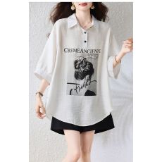 批发胖妹妹300斤宽松体恤中<b class='q'>长款</b>印花POLO领显瘦百搭时尚<b class='q'>衬衫</b>体恤衫