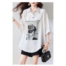 批发胖妹妹300斤宽松体恤中<b class='q'>长款</b>印花POLO领显瘦百搭时尚<b class='q'>衬衫</b>体恤衫