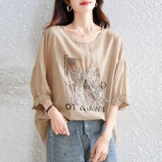 批发夏季新款胖妹妹300斤<b class='q'>加大</b>码韩版洋气宽松减龄短袖蕾丝体恤上衣