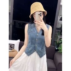批发夏季新款牛仔马甲<b class='q'>百搭</b>坎肩时尚显瘦收腰V领小个子显瘦马甲