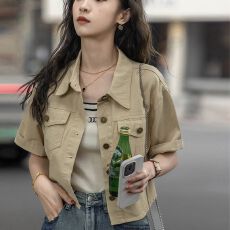 批发夏季新款工装外套时尚气质高端短袖百搭外套上衣