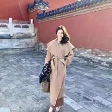 批发毛呢长款气质双面翻领时髦高端小资气质宽松显瘦长款学院风大衣