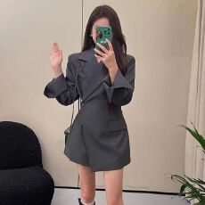 批发网红款气质高端收腰西装外套春秋新款高端小众炸街减龄中<b class='q'>长款</b>西装