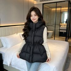 批发秋冬新款小个子棉服马甲外套加绒保暖收腰显瘦高级感减龄连帽外套