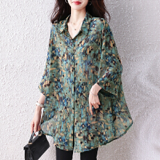 批发实拍2026新款女装花色宽松中长款<b class='q'>衬衫</b>女士夏季薄款复古印花开衫女