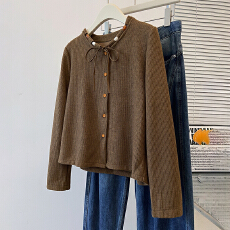 批发大码女装秋<b class='q'>冬</b>新款胖MM圆领串珠系带蝴蝶结设计感甜美遮肉显瘦上衣