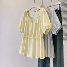 批发夏季<b class='q'>大码</b>新款<b class='q'>时尚</b>甜美圆领串珠腰带收腰遮肉宽松显瘦百搭上衣