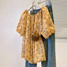 批发夏季新款大码<b class='q'>女装</b>欧货高级感洋气刺绣碎花衫<b class='q'>加肥</b><b class='q'>加大</b>显瘦减龄上衣