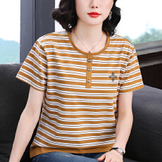 批发圆领T恤女士2026年新款时尚宽松休闲条纹<b class='q'>妈妈装</b>洋气<b class='q'>上衣</b>短袖常规