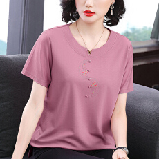 批发<b class='q'>妈妈装</b>2026春季新款烫钻短袖T恤高级感小众设计宽松显瘦拼接<b class='q'>上衣</b>