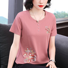 批发短袖t恤女宽松刺绣2026春装新款中年妈妈<b class='q'>上衣</b>休闲百搭外穿
