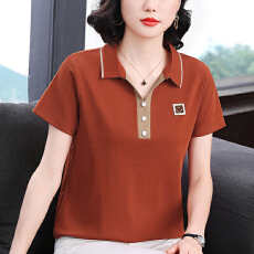 批发妈妈春装2026年翻领<b class='q'>上衣</b>时尚贴标宽松撞色休闲百搭体恤遮肚显瘦