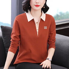 批发<b class='q'>妈妈装</b>2026春季新款长袖女T恤高级感小众设计宽松显瘦拼接上衣女