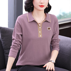 批发<b class='q'>妈妈装</b>2026春季新款长袖女士撞色T恤高级感小众设计宽松上衣