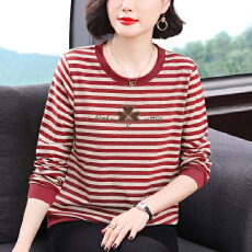 批发2026春季新款<b class='q'>妈妈装</b>条纹减龄烫钻女士高级感小众设计宽松显瘦拼接