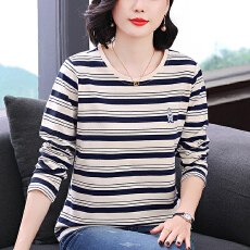 批发2026<b class='q'>秋装</b>圆领条纹卡通刺绣女士设计感洋气拼接撞色减龄显瘦上衣