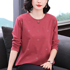 批发<b class='q'>妈妈装</b>2026春季新款长袖女T恤高级感小众设计宽松显瘦拼接上衣女