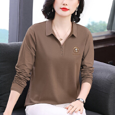 批发2026春季新款<b class='q'>妈妈装</b>长袖女T恤时尚翻领亮片设计宽松显瘦拼接上衣