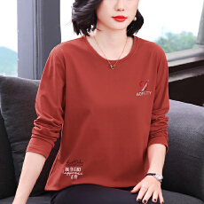 批发<b class='q'>妈妈装</b>2026春季新款长袖女T恤烫钻印花小众设计宽松显瘦拼接上衣