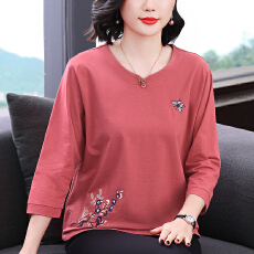 批发<b class='q'>七分袖</b><b class='q'>T</b><b class='q'>恤</b>女洋气绣花宽松遮肚上衣2026新款中年妈妈休闲大码体恤
