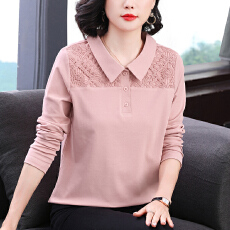 批发纯棉长袖t恤女春季2026年新款休闲镂空刺绣上衣<b class='q'>妈妈装</b>女士体恤衫
