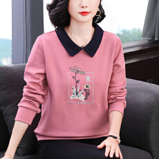 批发<b class='q'>妈妈装</b>2026年春季新款长袖女刺绣翻领卫衣小众设计宽松显白焦糖色