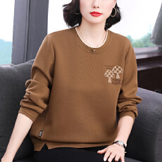 批发圆领卫衣套头女2026年新款时尚<b class='q'>宽松</b>休闲刺绣撞色上衣棉长袖百搭